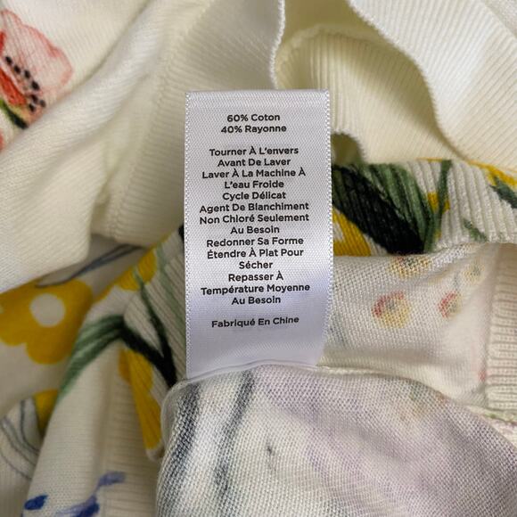Talbots Cream Floral Print Short Sleeve Knit Sweater Size Large Petite Spring - Picture 7 of 7
